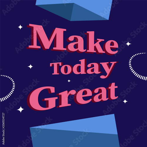 Deep blue backdrop features the phrase 