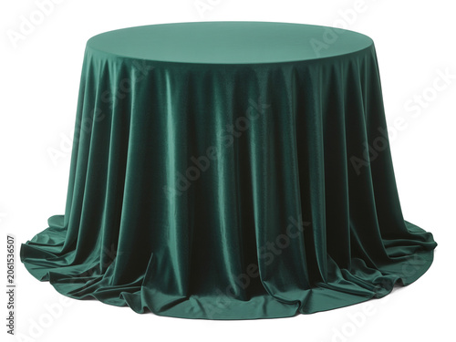 Elegant Round Table Covered with Luxurious Dark Green Velvet Tablecloth for Formal Events