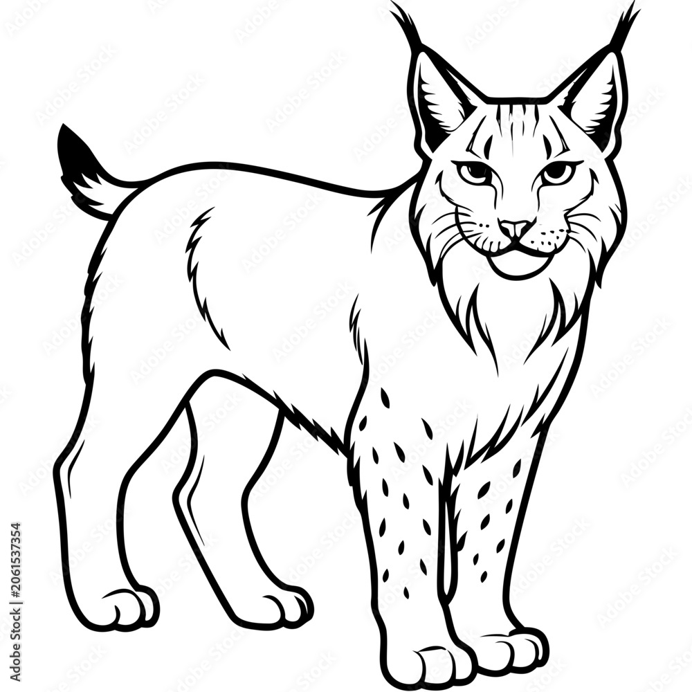 Fototapeta premium Black and white line art illustration of a lynx