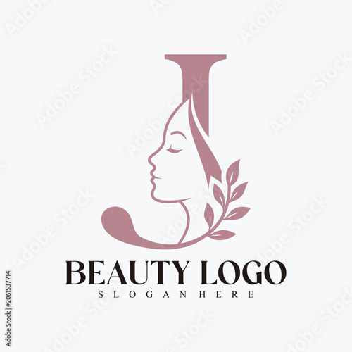 Modern Beauty and Skincare Logo with Female Face and Natural Leaf Accent Premium Vector