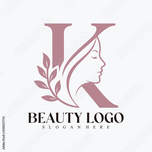Modern Beauty and Skincare Logo with Female Face and Natural Leaf Accent Premium Vector