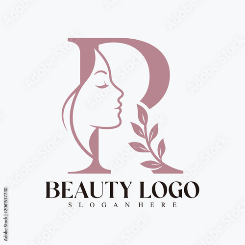 Modern Beauty and Skincare Logo with Female Face and Natural Leaf Accent Premium Vector