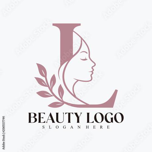 Modern Beauty and Skincare Logo with Female Face and Natural Leaf Accent Premium Vector