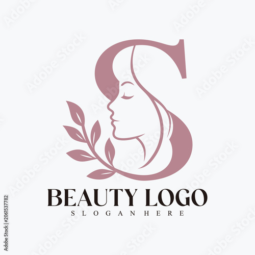 Modern Beauty and Skincare Logo with Female Face and Natural Leaf Accent Premium Vector