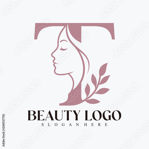Modern Beauty and Skincare Logo with Female Face and Natural Leaf Accent Premium Vector