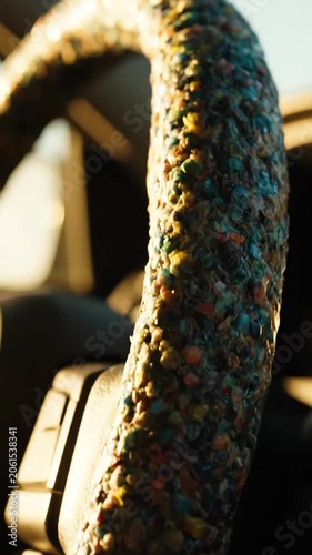 Close up of textured fabric with warm sunlight and bokeh