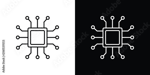 Foto Microchip icon outlined in black and white. Editable icons