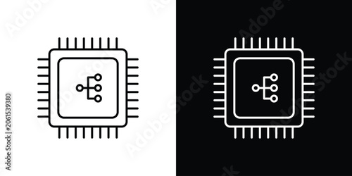 Bild auf Leinwand Microchip icon outlined in black and white. Editable icons