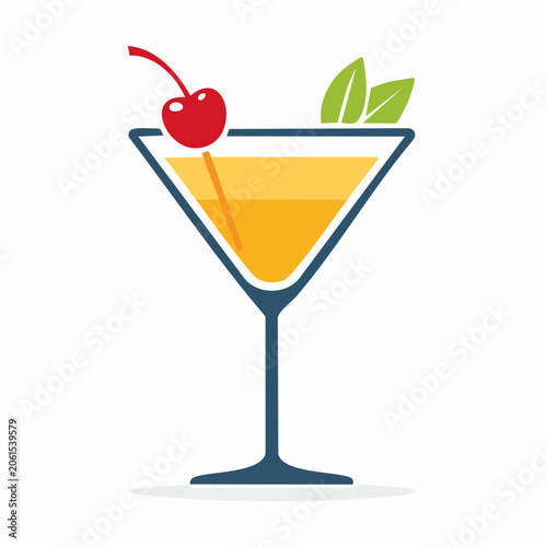 Cocktail with Cherry and Leaves