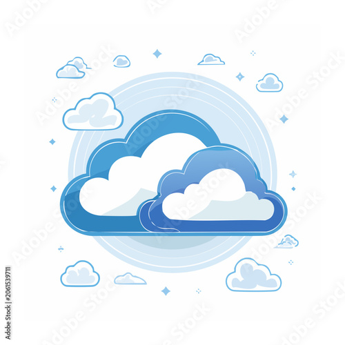 Flat design cloud illustration with data and network theme