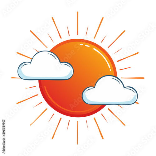 Flat design sun with rays and face