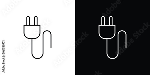 Foto Plug icon outlined in black and white. Editable icons