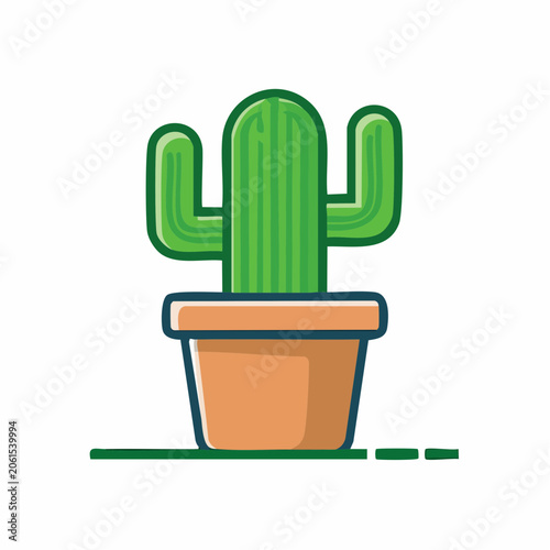 Green cactus in a terracotta pot, flat design illustration