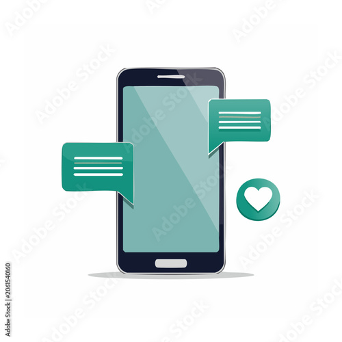 Smartphone with chat bubbles and heart icon illustration