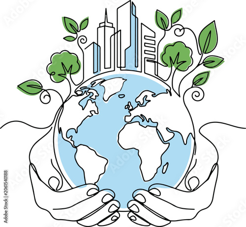 Earth Day and World Environment Day Eco Planet Line Art Vector Background