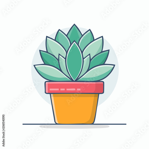 Stylized Illustration of a Succulent Plant in a Pot