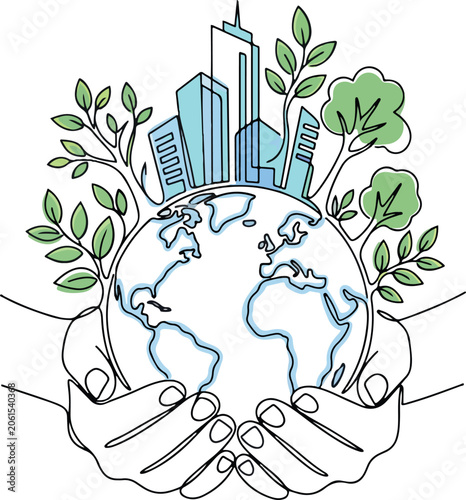 World Environment Day and Earth Day Sustainable Planet Line Art Wallpaper Background Vector Illustration