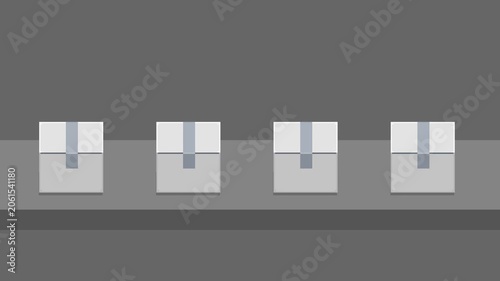 A white cardboard box moves along the track to the left (can be looped)