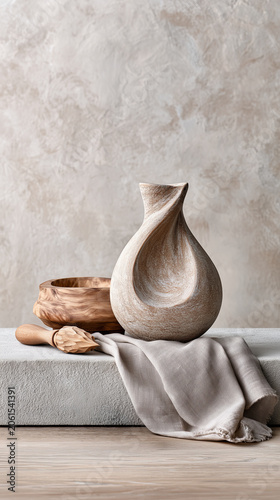 Minimalist Wooden Vase Decor with Natural Wood Craftsmanship and Neutral Interior Styling, Minimalist Wooden Vase Decor for Scandinavian Home Design, Organic Living Space and Contemporary Interior 