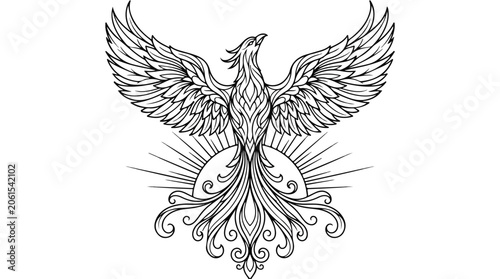 Canvas Print Mythical Phoenix Bird Vector Illustration, Majestic Firebird Emblem, Ornate Orni