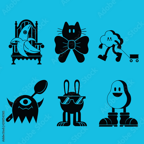 Six Black Silhouette Icons Featuring Animals And Objects