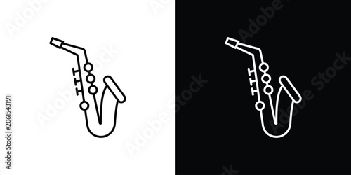 Wall Mural Saxophone icon outlined in black and white. Editable icons