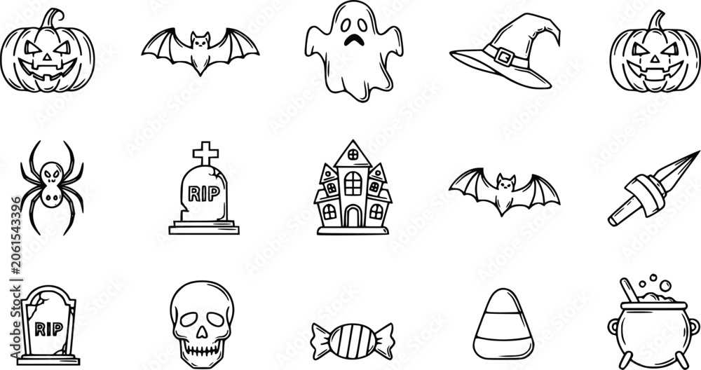 Fototapeta premium Halloween Elements Collection Hand Drawn Vector Set