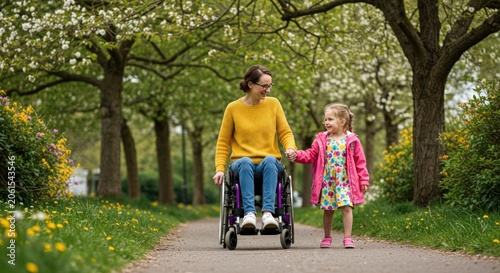 Man in wheelchair with girl.