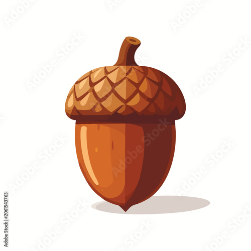 A Detailed Vector Illustration of a Single Brown Oak Acorn.