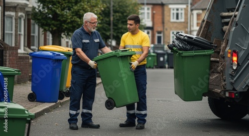 Waste management workers collecting trash.