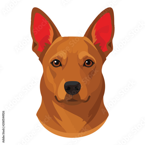 Illustration of a brown dog head with alert ears.
