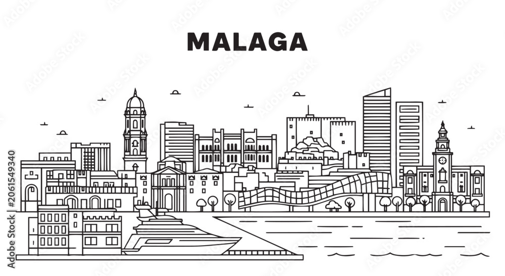 Fototapeta premium Malaga Skyline Illustration Cityscape