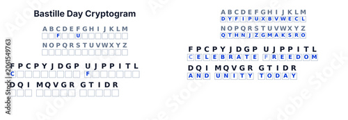 Tableau sur toile Cryptogram secret code puzzle for adults, decode the message, printable Bastille