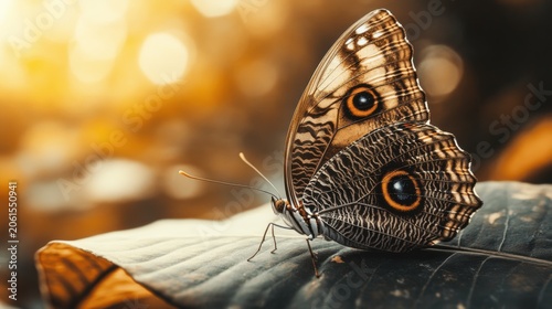 Close-Up of Colorful Butterfly with Striking Eye Patterns on Leaf