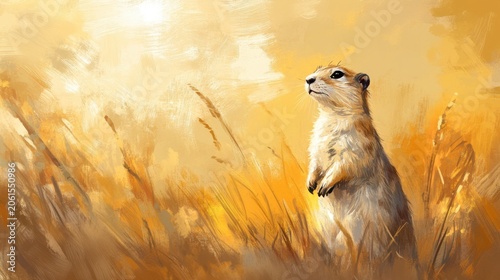 Captivating Prairie Dog in Golden Field with Soft Sunset Glow