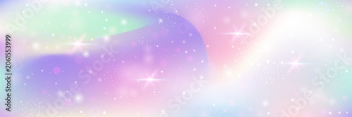 Kawaii Background. Pink Princess Gradient And Beautiful Unicorn Hologram. Purple Magic Pattern. Bright Neon Backdrop Of Galaxy, Sky, And Universe Light. Blue Kawaii Background.