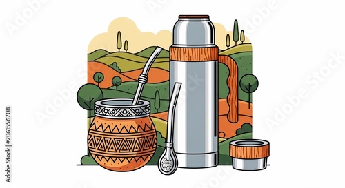 Traditional Yerba Mate Drink Setup with Thermos