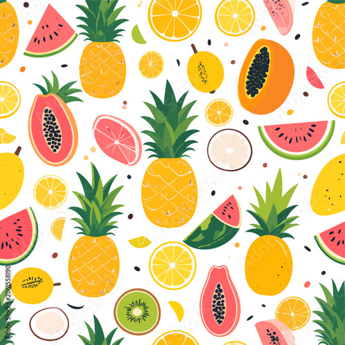 Seamless tropical fruit vector pattern