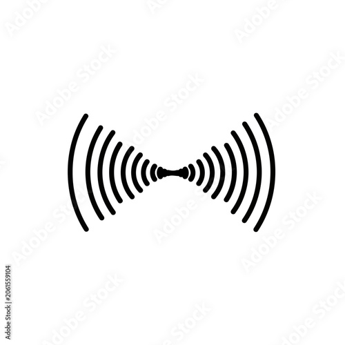 Minimalist black and white sound wave icon with symmetrical ripple design for audio and technology themes
