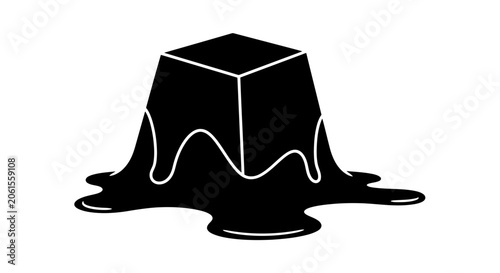 Black liquid chocolate pudding with glossy surface and dripping effect, isolated on white background