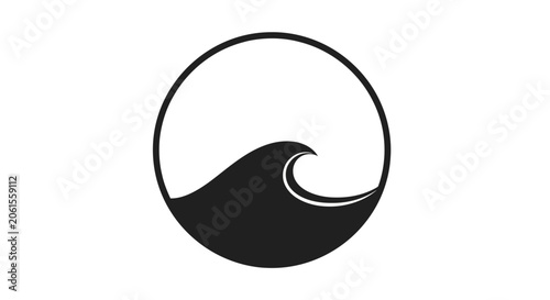 Minimalist black and white circular wave logo design with smooth curves and modern aesthetic