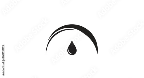 Minimalist black and white logo design featuring a stylized water droplet under a curved line, abstract and modern