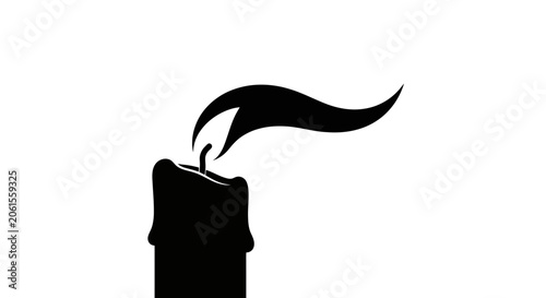 Elegant black silhouette of a lit candle with a flowing smoke trail on a white background