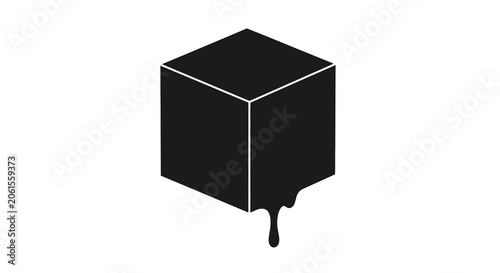 Minimalist black liquid dripping cube logo, modern abstract design, sleek and bold graphic symbol