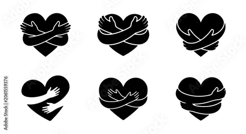 Schilderij op canvas Self-Love Heart Icons, Embrace Vector Graphics, Hugging Heart Symbols, Kindness