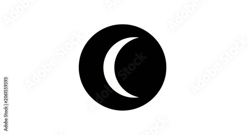 Minimalist black crescent moon symbol on a clean white background for modern graphic design