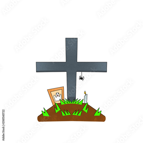 Haunted Grave with Cross Candle and Ghost Design