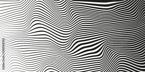 Tableau sur toile Abstract wave of white and black curved lines