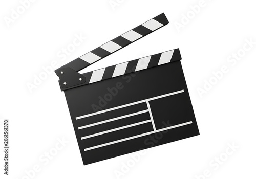 Black movie clapper board isolated on white background for film production