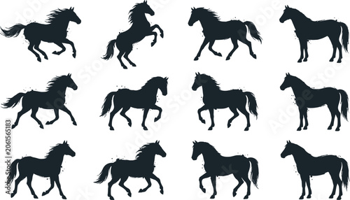 Konstfotografi Wild Horse Silhouette Vector Icon Set Featuring Running Galloping Prancing and R